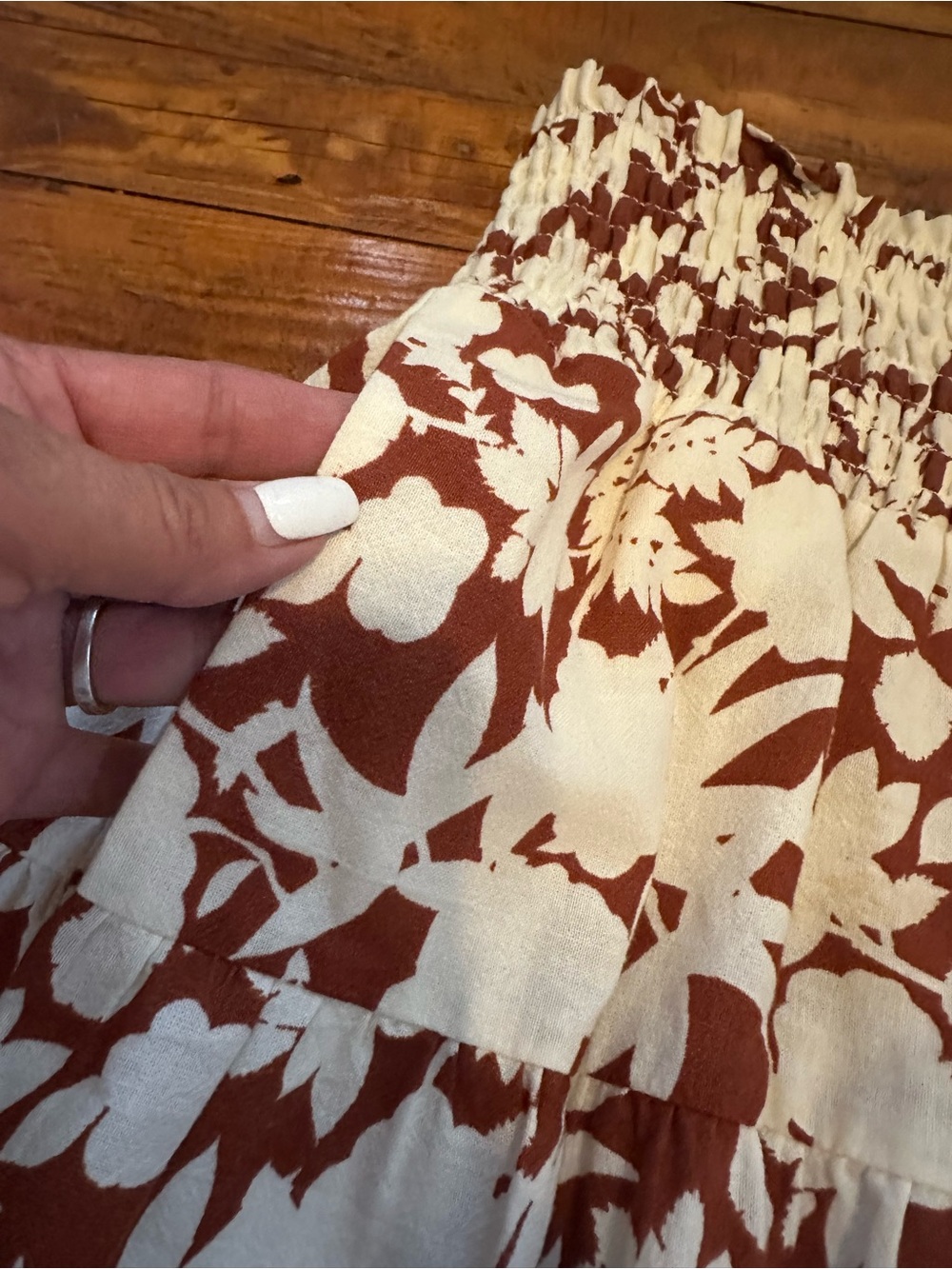 100% Cotton Smocked Floral Tiered Maxi Skirt XL Boho Cottagecore - Picture 6 of 10